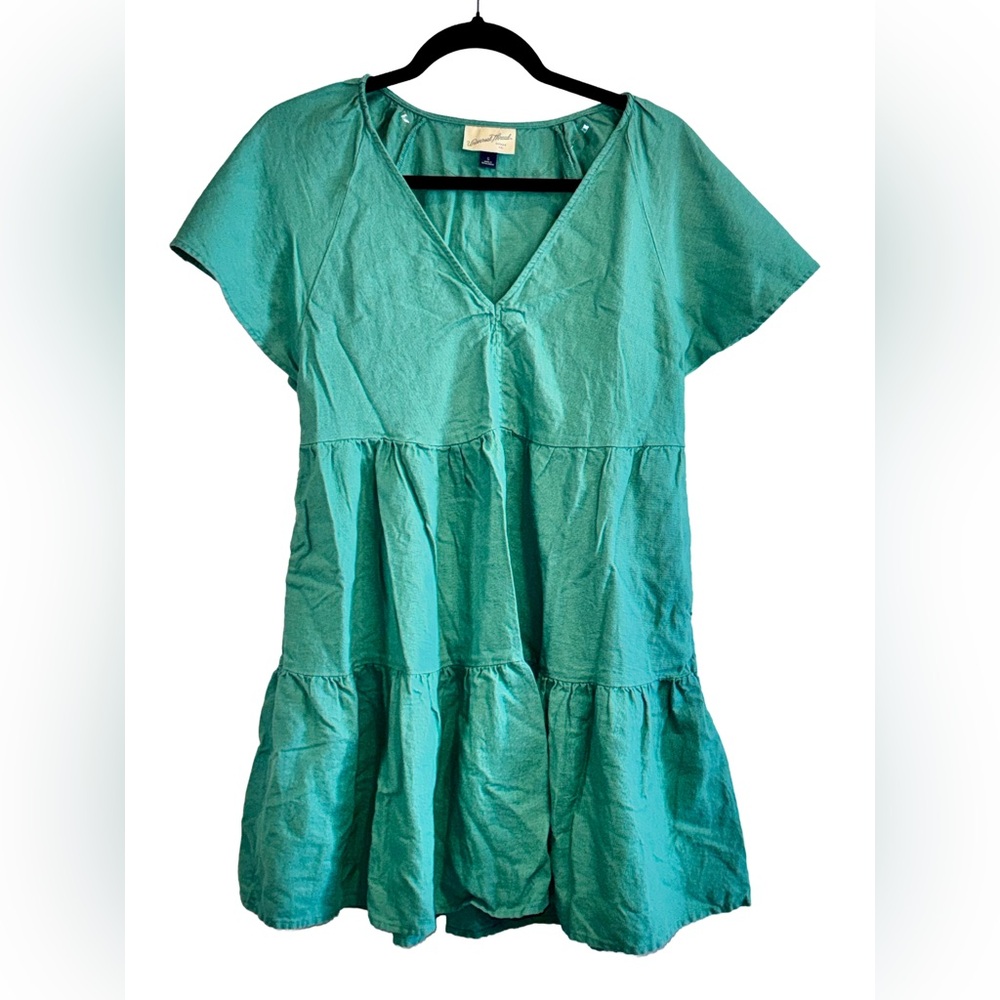 UNIVERSAL THREAD | Tiered Ruffle Dress | Linen Blend | V Neck | Flutter Sleeve
